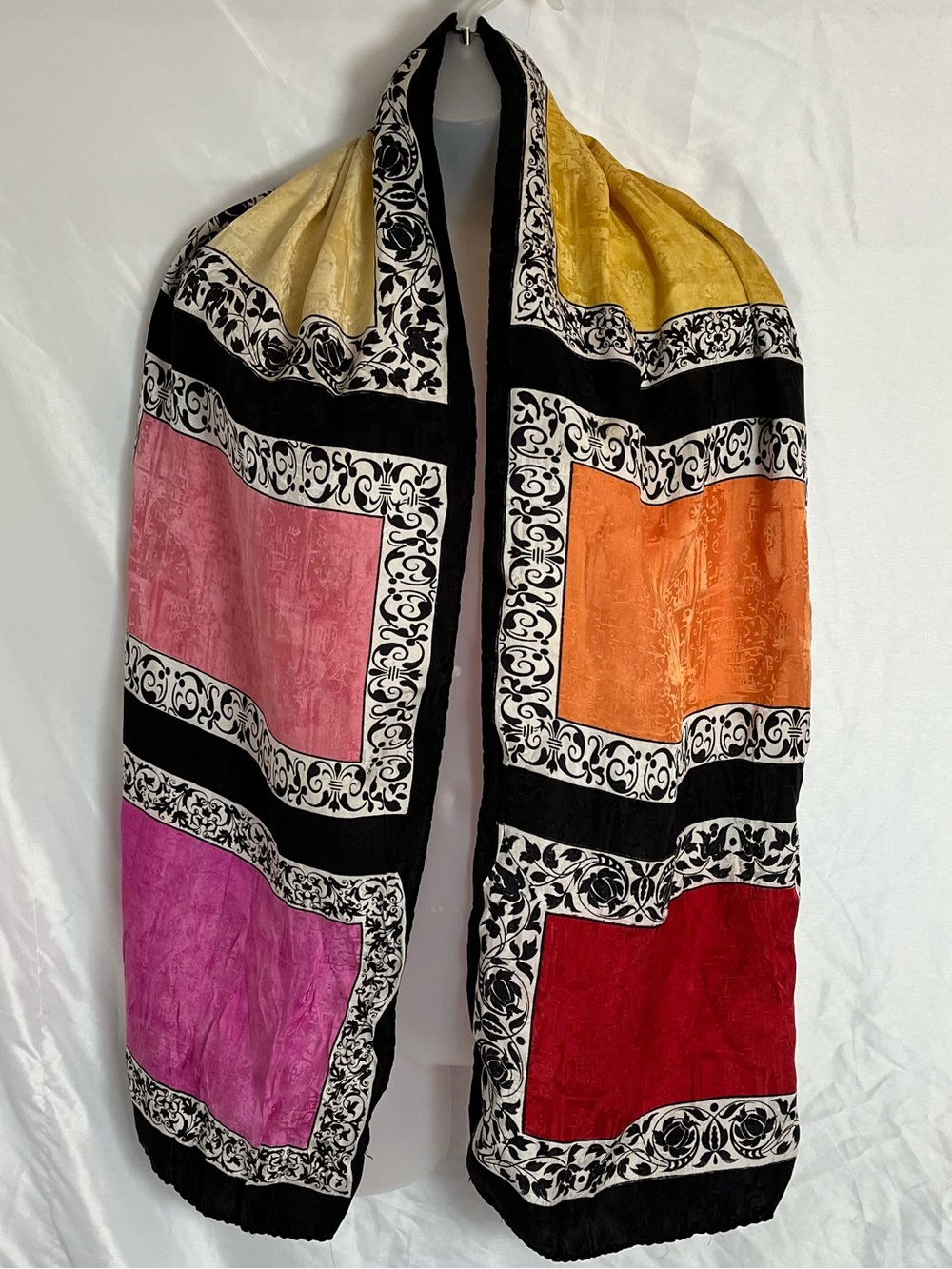 Satya Paul Luxury Pure Silk Colorblock Gothic Rose Scarf Rectangular 14x64